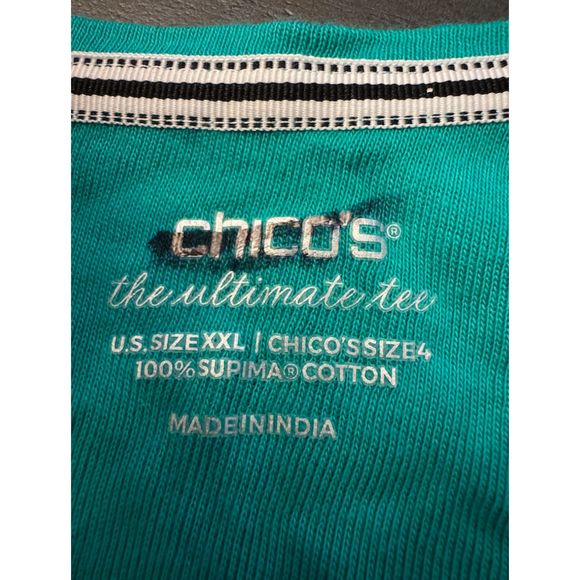 Chico's Green Asymmetrical V Neck Short Sleeve Tee-Chico's Sz 4 (XXL) - Picture 11 of 13